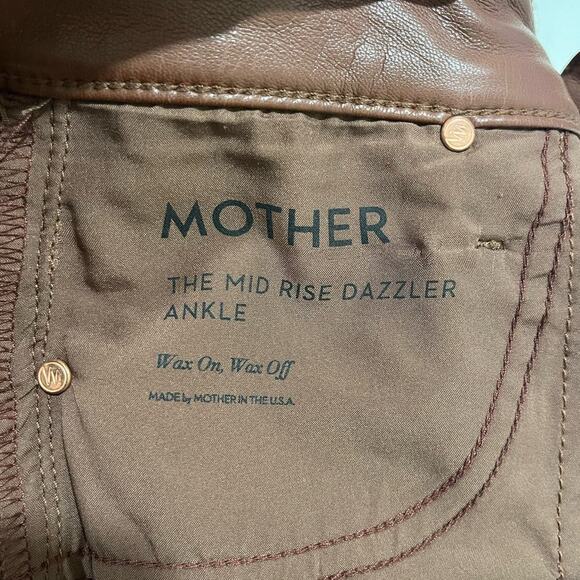 MOTHER The Mid Rise Dazzler Straight Leg Pants Friar Brown Faux Leather Size 27 - Picture 6 of 6
